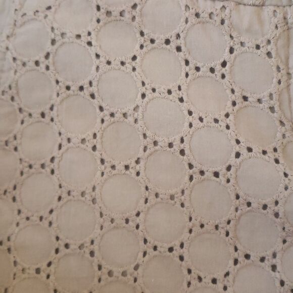 Vintage 90s Y2K Boho Eyelet Polkadot Shorts Tan Flat Front - Picture 10 of 13